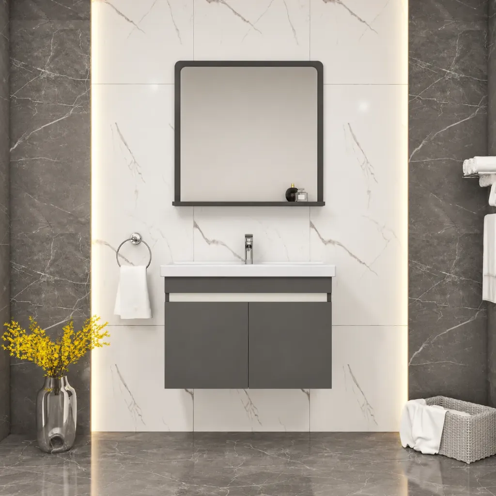 Ceren/A White Bathroom Furniture Set with Ceramic Sink and Mirror Shelf (80 cm, White)