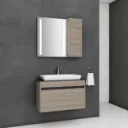 Ensemble de meubles de salle de bain Ege 80 cm en MDF aspect bois clair avec tiroir et miroir LED