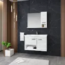 Helen Light Wood-Effect Wall-Mounted MDF Bathroom Furniture Set with Ceramic Sink and Mirror