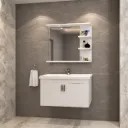 Gumus Light-Tone Wall-Mounted Bathroom Furniture with Ceramic Sink and Mirror Shelf