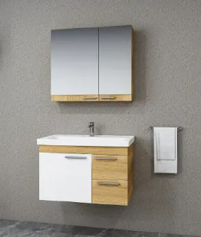 Ensemble de meubles de salle de bain Truva blanc mural avec lavabo en céramique et armoire miroir (80 cm)