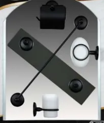 [242/SM] Black 6 Piece Bathroom Accessory Set with Mirror and Holders
