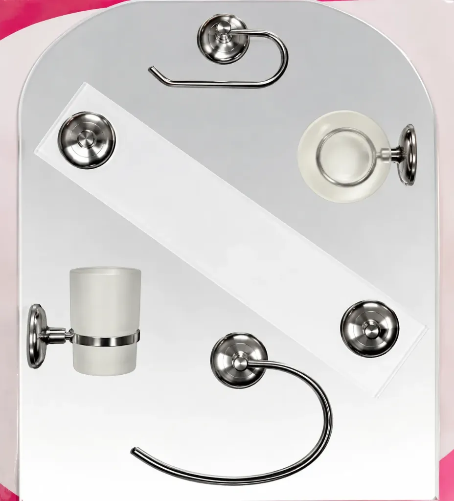 [240] Ensemble de 6 accessoires de salle de bain avec miroir et supports