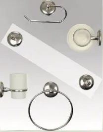[244] 6 Piece Chrome-Look Bathroom Accessory Set with Mirror and Towel Holders