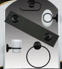 Ensemble d'accessoires de salle de bain noir 6 pièces avec miroir et supports