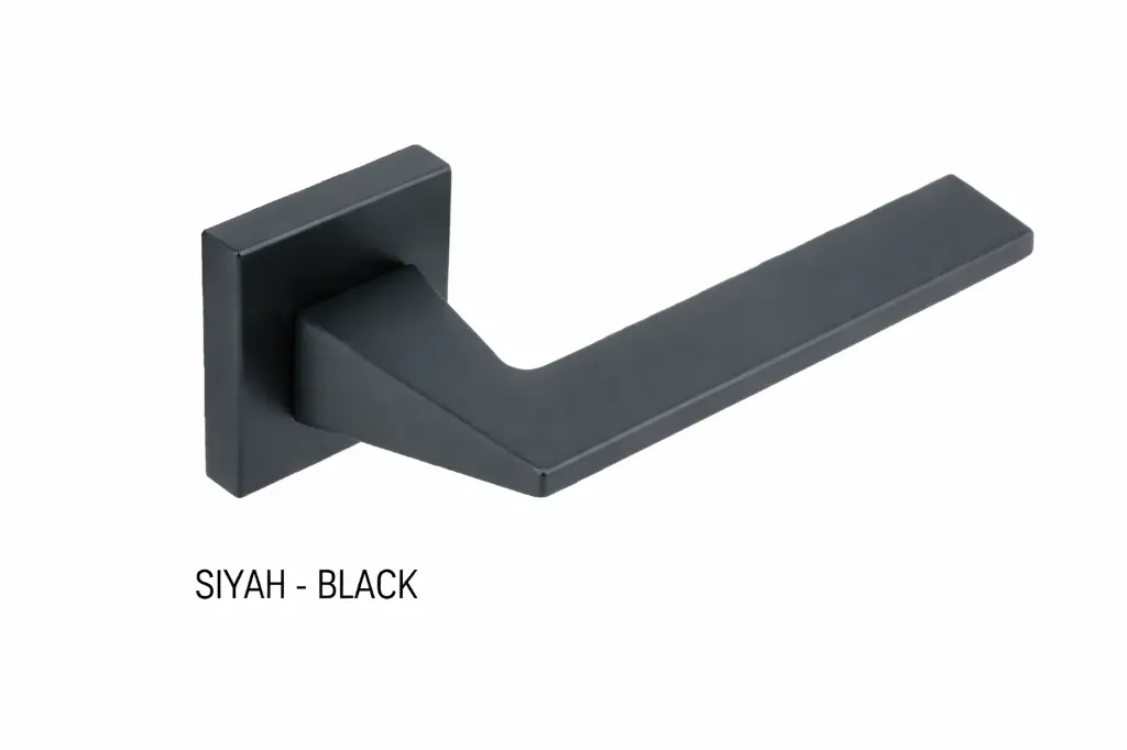 Poignée de porte Pablo à levier carré noir avec rosace (Noir Satiné)
