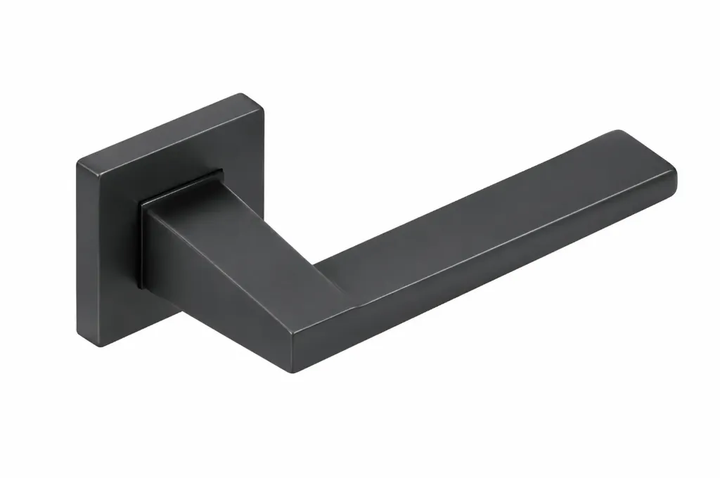 Poignée de porte Pablo à levier carré noir avec rosace (Noir Satiné)