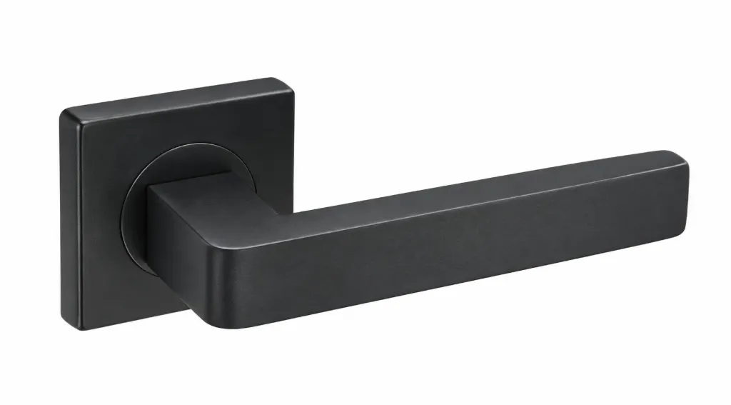 Poignée de porte à levier noir Rosa avec rosace carrée (Noir Satiné)
