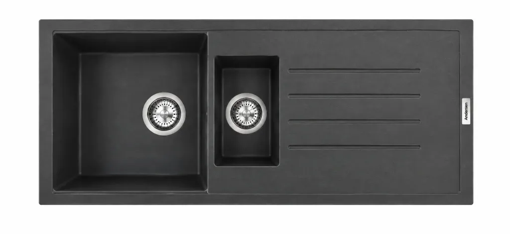 P-01 Black Granite Quartz Sink 99 x 49.5 cm with 1.5 Bowls and Drainer (Anthracite)