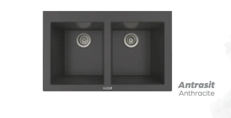 Évier en granit anthracite à double cuve P-2XLN 80,5 x 50,5 cm (Anthracite)