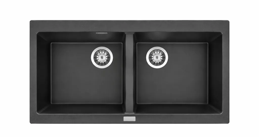 P-N9 86 x 51 cm Black Double-Bowl Granite Sink (Anthracite)