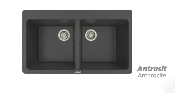 P-N9 86 x 51 cm Black Double-Bowl Granite Sink (Anthracite)
