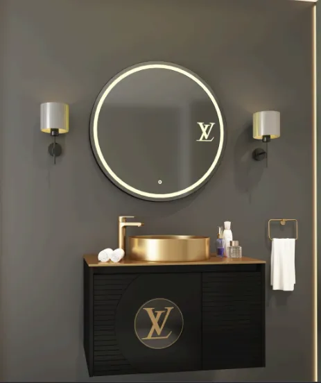 Louise 80 cm White Wall-Mounted Bathroom Furniture Set with Ceramic Countertop Sink and LED Mirror (Black)