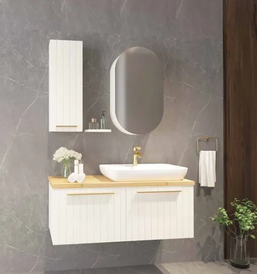 Model 1 100 cm Black Wall-Mounted Bathroom Furniture with Gold-Tone Handles