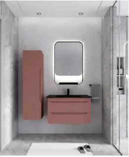 Ekim 85 cm White and Black Ceramic Washbasin Bathroom Furniture with LED Mirror