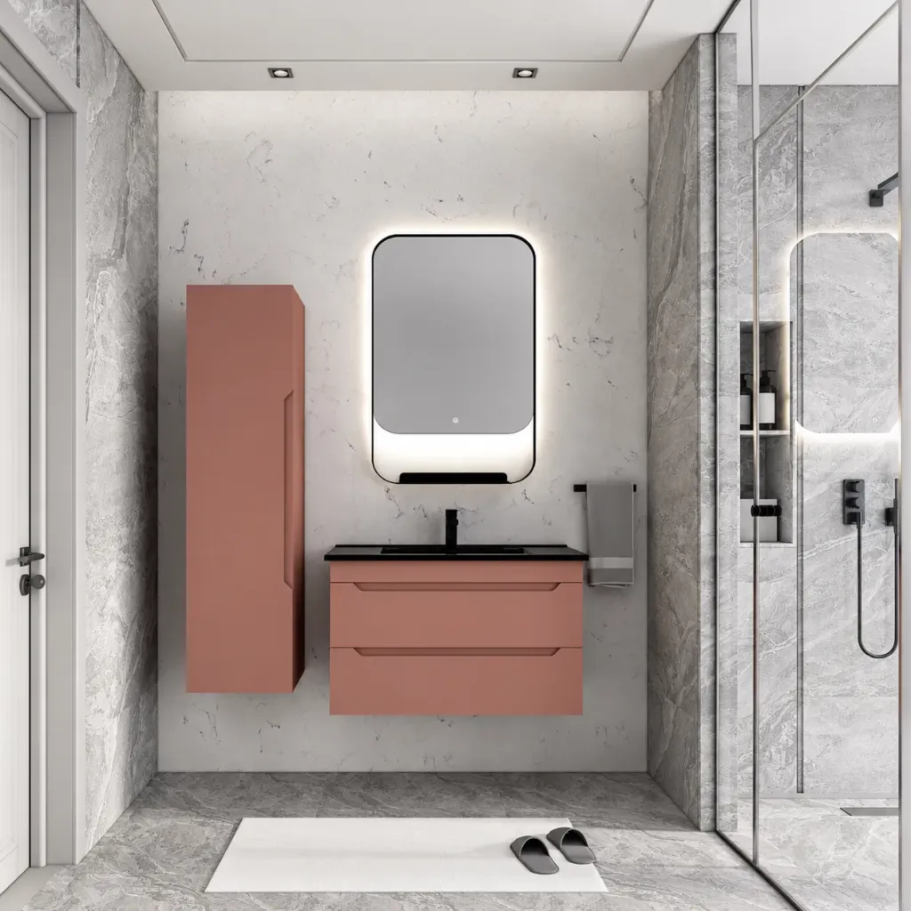 Ekim 85 cm White and Black Ceramic Washbasin Bathroom Furniture with LED Mirror (No)