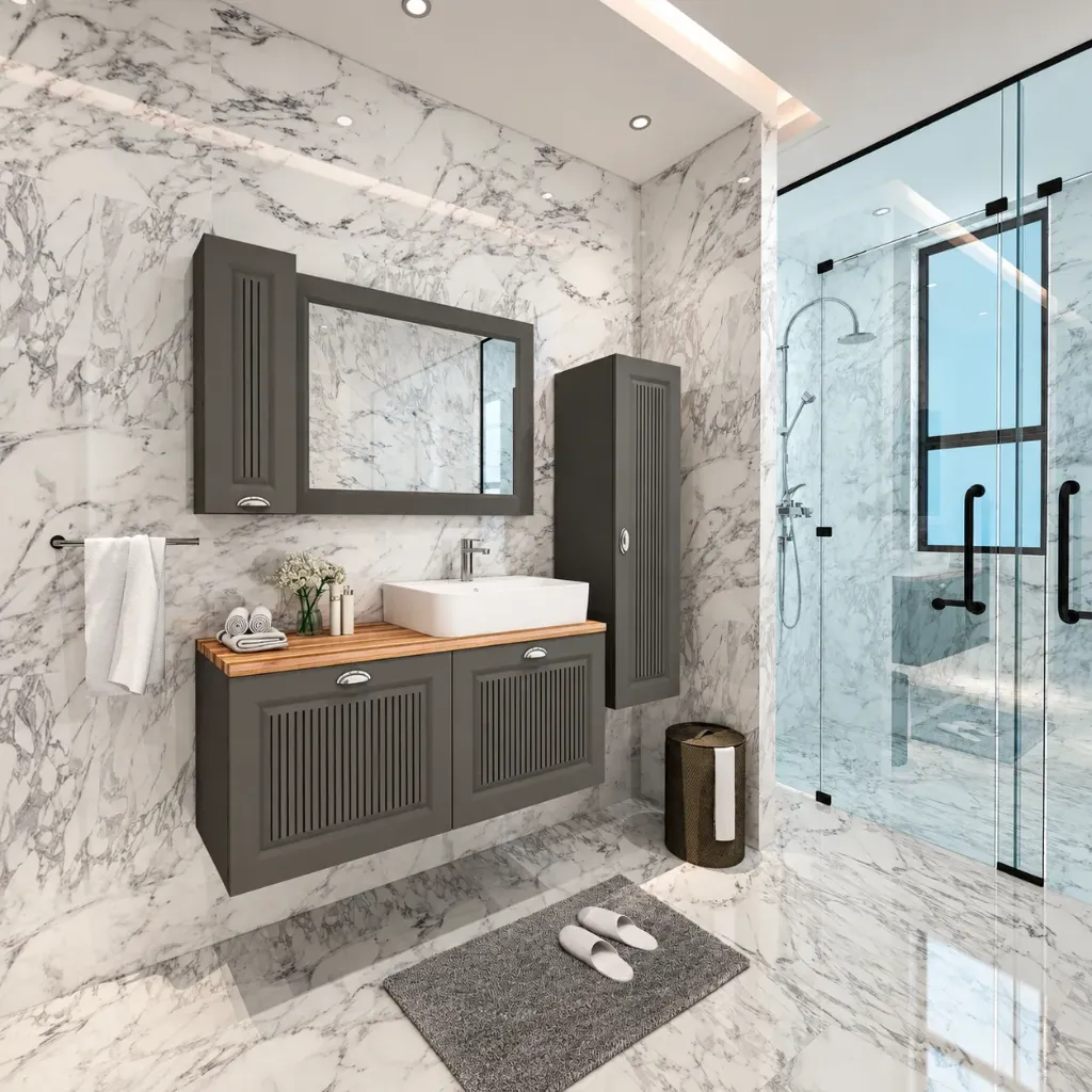 Mobilier de salle de bain Estella 120 cm avec lavabo Rapsodi et miroir encadré