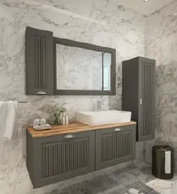 Mobilier de salle de bain Estella 120 cm avec lavabo Rapsodi et miroir encadré (Non)