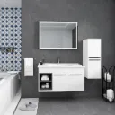 Ensemble de meubles de salle de bain Karanfil/B 100 cm blanc avec lavabo en céramique et miroir LED