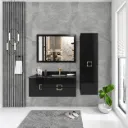 Margo 100 cm Dark Bathroom Furniture Set with Glass Washbasin and Framed Mirror