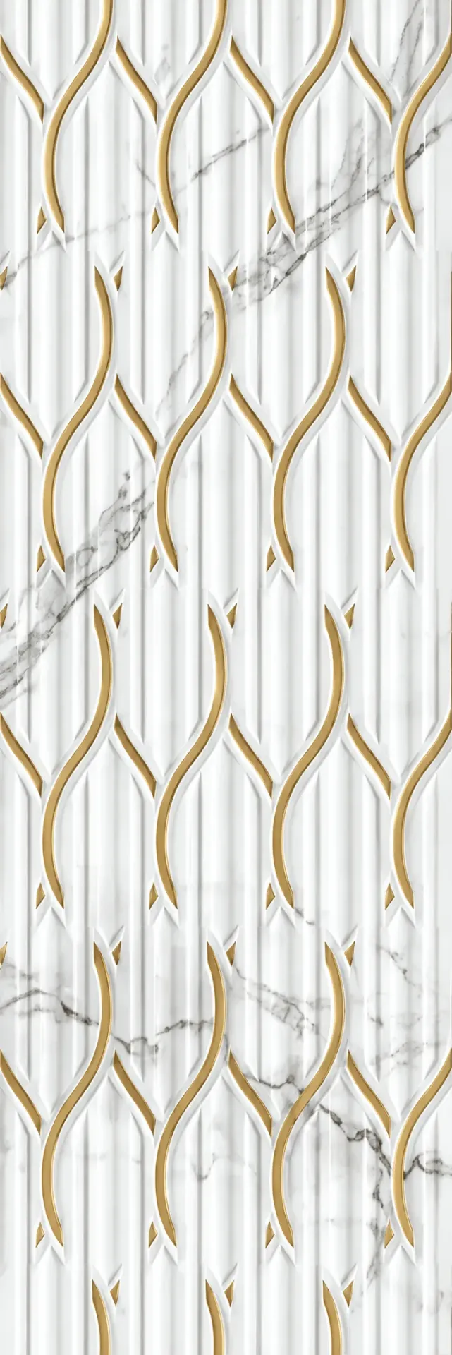 Antique Carrara White Marble-Effect Porcelain Tile with Gold Geometric Lines
