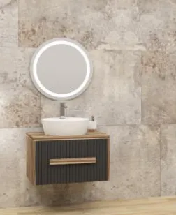 Meuble de salle de bain BALANCE à tiroir mural avec miroir LED rond (60 cm, Non)