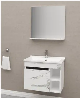 Aksu White Wall-Mounted MDF Bathroom Furniture with Ceramic Sink and Mirror Shelf (80 cm, No)
