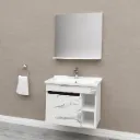 Aksu White Wall-Mounted MDF Bathroom Furniture with Ceramic Sink and Mirror Shelf