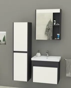Derya White and Dark MDF Bathroom Furniture with Ceramic Sink and Mirror Cabinet (60 cm, No)