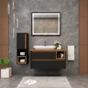 Derin/B 100 cm Black Glass Sink Bathroom Furniture Set with LED Mirror