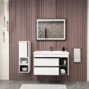 Derin/C 100 cm Bathroom Furniture Set with Ceramic Sink, Drawers and LED Mirror