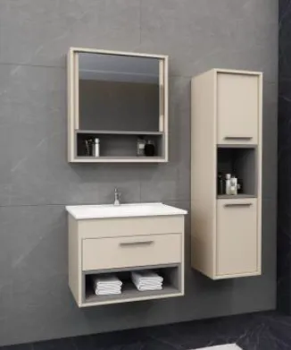 Jasmine/B Light Cream Wall-Mounted Bathroom Furniture Set with LED Mirror (80 cm, No)