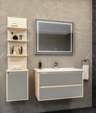 Luga/A 80 cm Bathroom Furniture Set with Ceramic Sink and LED Mirror (No)