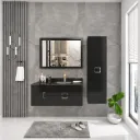 Magro 100 cm Black Acrylic Bathroom Furniture with Glass Washbasin and Framed Mirror