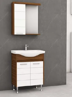 Ensemble de meubles de salle de bain Nisa/A avec lavabo en céramique et armoire miroir (60 cm, Non)