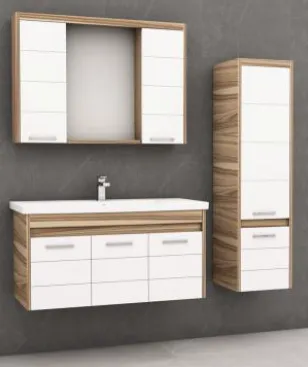 Ensemble de meubles de salle de bain Nisa/B en MDF avec lavabo en céramique et armoire miroir (80 cm, Non)