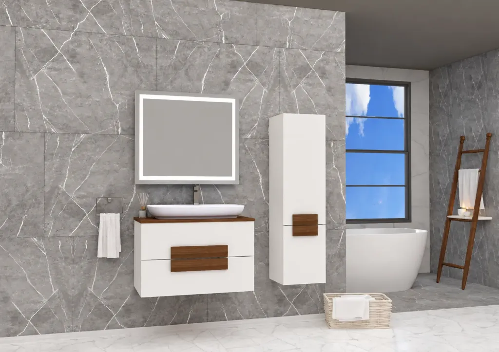 Sella/A Nova 70 White Wall-Mounted Bathroom Furniture Set with LED Mirror (80 cm, No)
