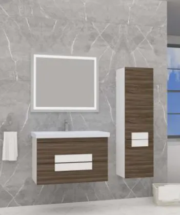 Ensemble de meubles de salle de bain Sella/B avec lavabo en céramique et miroir LED