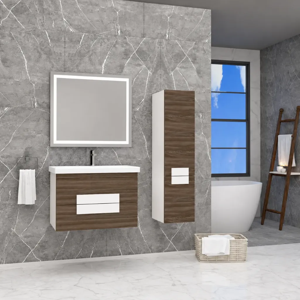 Sella/B Bathroom Furniture Set with Ceramic Sink and LED Mirror (80 cm, No)