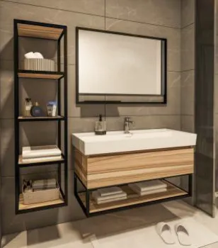 Sharp/A 100 cm MDF Bathroom Furniture with Washbasin and Metal Frame Mirror (No)