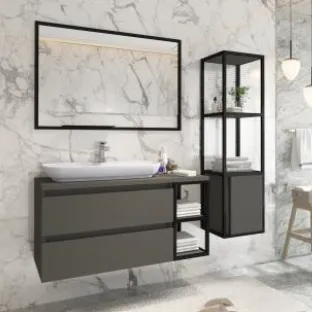 Ensemble de mobilier de salle de bain Sharp/B 100 cm avec lavabo Nova 70 et miroir à cadre métallique (Non)