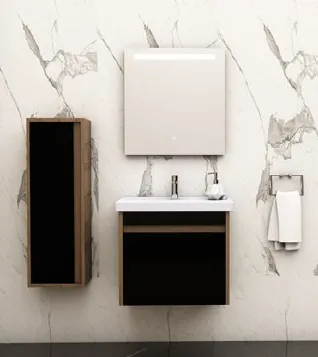 Mobilier de salle de bain Star en MDF avec vasque en céramique et miroir LED (60 cm, Non)