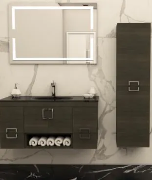 Meuble de salle de bain VIOLA 100 cm avec vasque en verre noir et miroir LED (Non)
