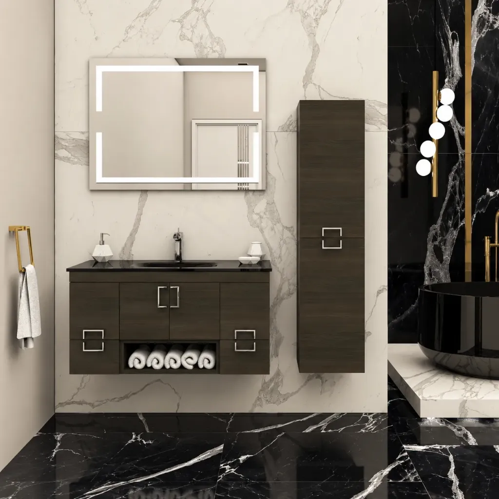 VIOLA 100 cm Black Glass Washbasin Bathroom Furniture with LED Mirror