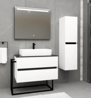 Ensemble meuble de salle de bain Venus/B 80 cm blanc avec lavabo Rapsodi et miroir LED (Non)