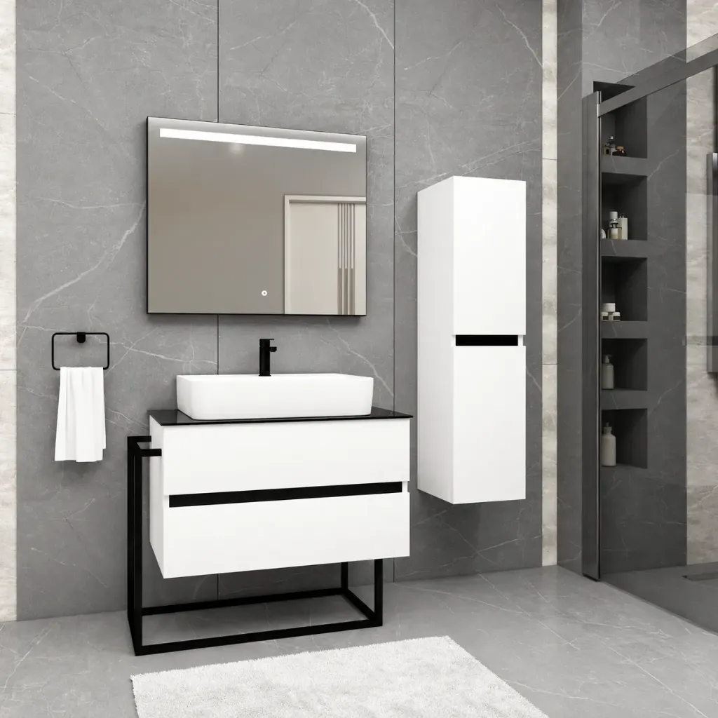 Venus/B 80 cm White Bathroom Vanity Set with Rapsodi Washbasin and LED Mirror (No)