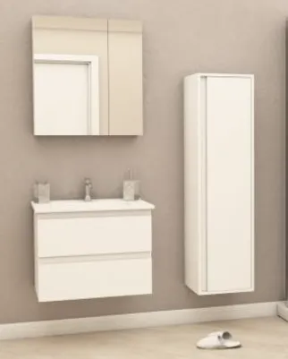 Ensemble de meubles de salle de bain mural Sally White avec lavabo en céramique et miroir LED (60 cm, Non, Double lavabo)